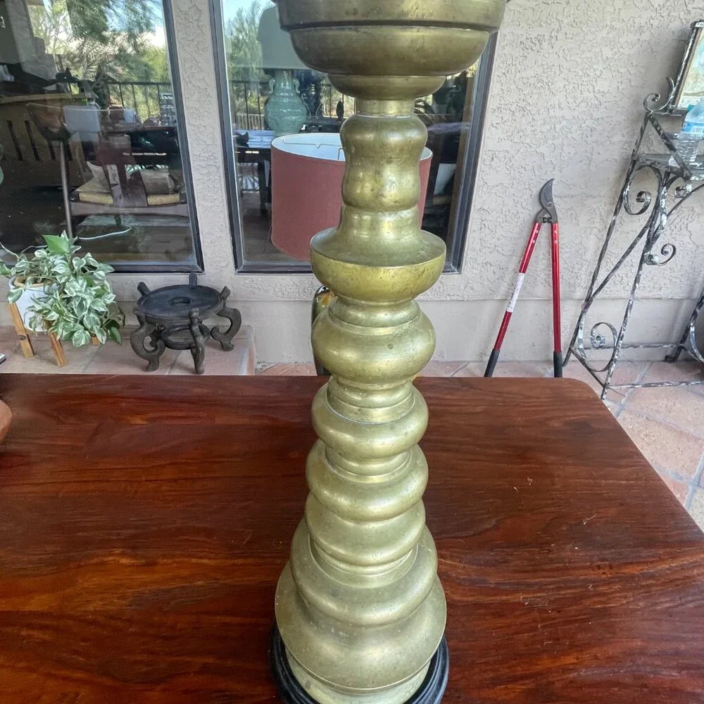 Mid Century Brass Candlestick Table Lamp